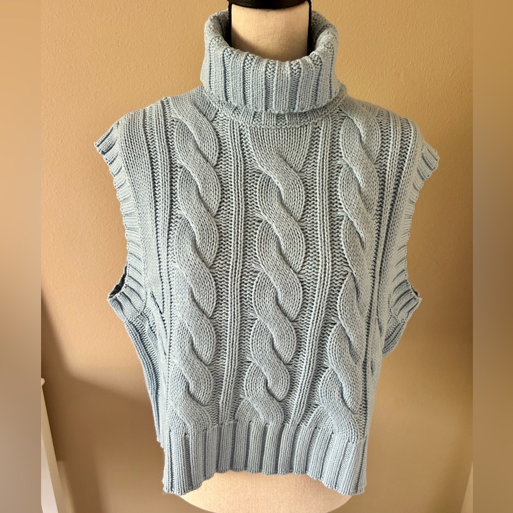 H&M light blue turtleneck sweater vest, size M